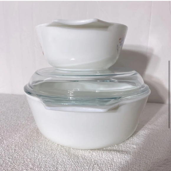 Vintage England Pyrex Blue Iris Casserole Dishes X2 W  One Lid - Picture 5 of 16